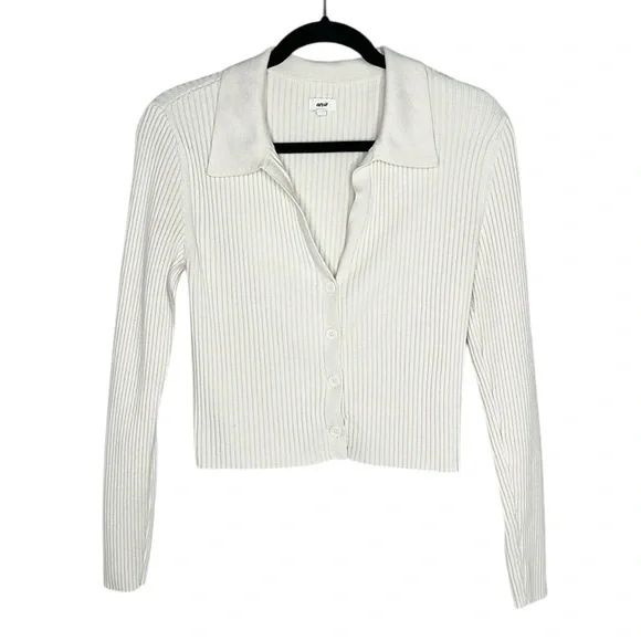 Aerie Ribbed Button Front Long Sleeve Collared Crop Top size Large - Picture 12 of 12